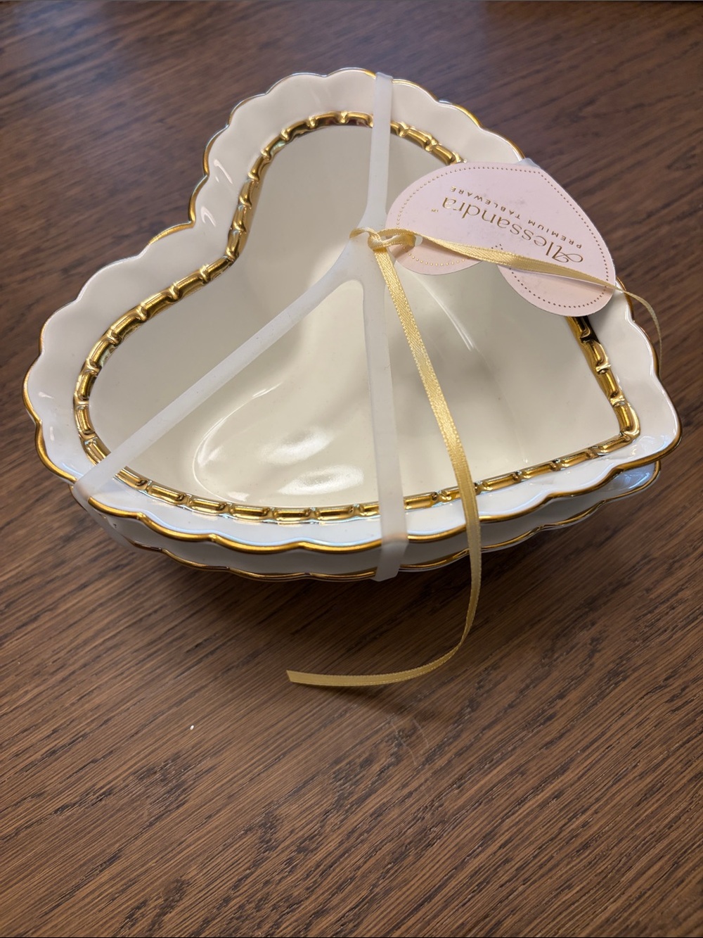 Heart Ceramic Decorative Dish - White with Gold set of two